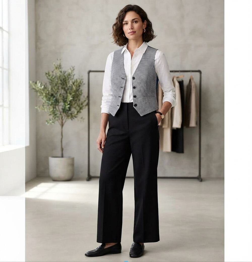Madewell Black White Check Houndstooth Tailored Vest Waistcoat Size 10 FA24